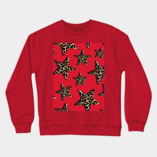 Leopard Print, Stars, on Red Crewneck Sweatshirt